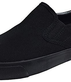 Kids Sport Girls Classic Slip On Canvas Slip On Loafers, All Black, 4 Big Kid