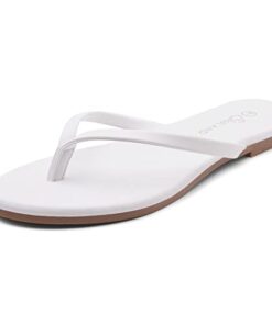 Shoe Land Womens Falema Flip Flops Casual Thong flat sandals Comfort Slides, White, Size 7.0