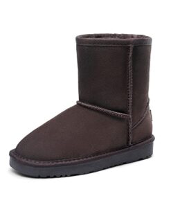 DREAM PAIRS Boys Girls Shorty-K Sand Sheepskin Fur Winter Snow Boots Brown Size 3 Little Kid