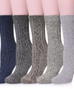 MQELONG Womens 5 Pairs Soft Thick Comfort Casual Cotton Warm Wool Crew Winter Socks (5 Pack Solid color B)