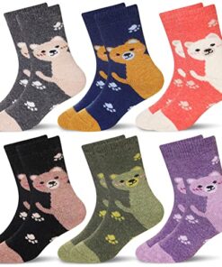 Eocom 6 Pairs Children’s Winter Warm Wool Socks Kids Toddlers Boys Girls Thermal Thick Boot Cozy Crew Socks (4-7X, Bear-A)