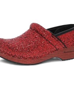 Dansko Professional Slip-On Clogs for Women – Rocker Sole and Arch Support for Comfort – Ideal for Long Standing Professional – Food Service, Healthcare Professional Red Glitter 5.5-6 M US