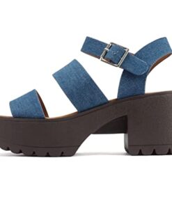 Soda ACCOUNT ~ Women Open Toe Two Bands Lug sole Fashion Block Heel Sandals with Adjustable Ankle Strap (Denim Blue, us_footwear_size_system, adult, women, numeric, medium, numeric_9)