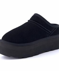 CUSHIONAIRE Women’s Huggy Genuine Suede Cozy Mule Platform +Memory Foam, Wide Widths Available, Black 8