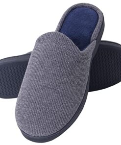 PECKVEDA Mens Memory Foam Slippers Slip on, Comfy House Slippers For Mens Indoor Outdoor, Cozy Men’s Bedroom Slippers Warm Soft Coral Fleece Lining Closed Toe Man Slippers (Grey Navy, adult, men, medium, alpha, us_footwear_size_system, medium)