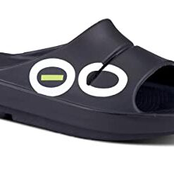 OOFOS OOahh Slide, Black/White – Men’s Size 13, Women’s Size 15 – Lightweight Recovery Footwear – Reduces Stress on Feet, Joints & Back – Machine Washable