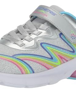 Skechers Kids Girls Skech-AIR AIRMATIC-Rainbow Sneaker, Silver/Multi, 2.5 Little Kid