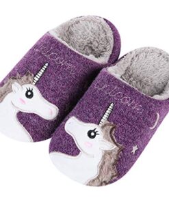 Cute Unicorn House Slippers Kids, Indoor Slippers Girl/Boy Fuzzy Home Slippers, Purple Unicorn, Size 12-13.5 Little kid