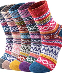 5 Pairs Wool Socks – Comfortable and Warm Wool Socks For Women, Wool Socks Women, Vintage Women’s Winter Socks, Super Soft Crew Socks for Women, Thick Knit Cabin Cozy Wool Socks Gifts For Women