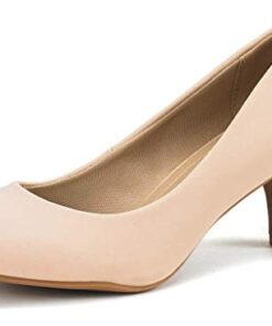 DREAM PAIRS Womens Closed Toe Low Heels Dress Pump Shoes, Nude/Nubuck – 7.5 Wide (Luvly)