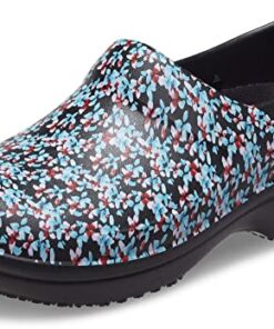 Crocs Women’s Neria Pro II Clogs, Slip Resistant Work Shoes, Black/Ice Blue, 9