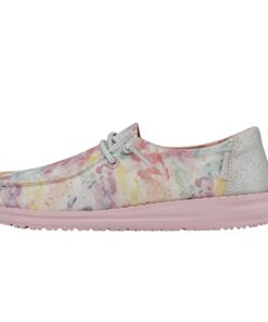 Hey Dude Girl’s Wendy Youth Pink Taffy Dye Size 4 | Girl’s Shoes | Girl’s Lace Up Loafers | Comfortable & Light-Weight