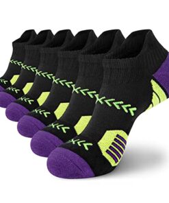 iCamter 6 Pairs Womens Ankle Socks Breathable Low Cut Cotton Athletic Running Socks with Cushioned Sole for Women & Men Style03 Grape(6 pairs)