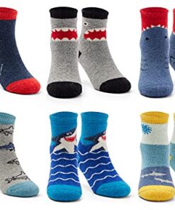 Toddler Boys Wool Warm Socks Kids Thick Winter Socks Thermal Crew Cartoon Socks for Boys 6 Pairs 4-6 Years