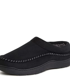 Dearfoams Men’s Thompson Cozy Memory Foam Indoor Outdoor Clog House Slipper, Black, X-Large