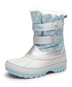 DREAM PAIRS Kids Girls Snow Winter Boots Waterproof Slip Resistant DUCKO Size 1 Little Kid LIGHT BLUE WHITE