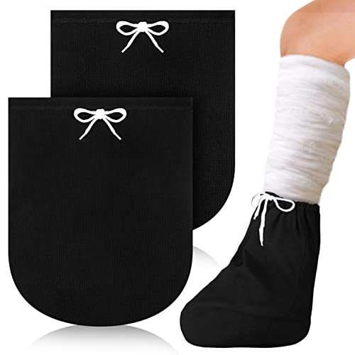 2 Pcs Leg Cast Cover Below The Knee Cast Sock Protective and Washable Cast Sleeve with Adjustable Drawstring Cast Protector for Men Women Adult Foot Leg Ankle Proof (Black, 13.39 x 10.24 in)