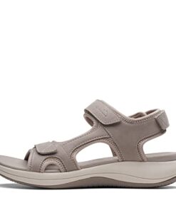 Clarks Women’s Mira Bay Flat Sandal, Stone Textile, 8 Wide