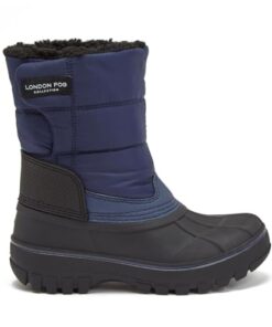 LONDON FOG Jett Waterproof Boys, Girls & Toddler Snow Boots for Kids – Insulated Warm Fleece Lined Girls & Boys Winter Boots – Navy Blue, 6 Big Kid