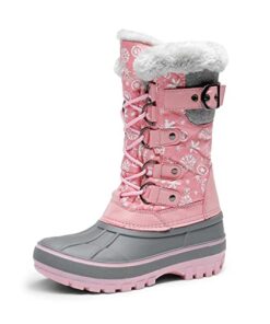 DREAM PAIRS Girls Faux Fur Lined Insulated Waterproof Winter Snow Boots Pink Kriver-1 Size 1 M US Little Kid