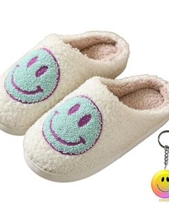 Gzcvba Kids Smile Face Slippers, Retro Soft Plush Warm Cushioned Lightweight Non-Slip House Slippers Happy Face Slippers Slip-On Cozy Indoor Outdoor Slippers for Boys Girls (Green, numeric_11)