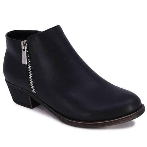 Nautica Women’s Ankle Boots – Chic Vegan Leather Booties with Zipper | Low Heel, Versatile Style for Winter Fashion, Dress, or Casual Wear-Alara-Black Size-6.5