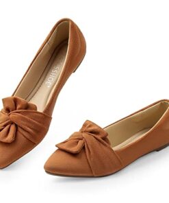 MUSSHOE Women’s Flats Dressy Pointed Toe Comfortable Bowknot Ballet Flats Shoes,Tan 7.5