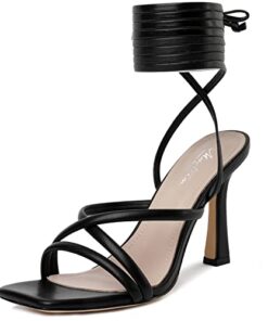 Mostrin Black Strappy Heels for Women Lace Up Heels Tie Up Stiletto High Heeled Sandals Square Open Toe Heels for Prom, Party Size 11