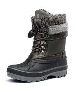 DREAM PAIRS Boys Girls Cold Weather Insulated Waterproof Winter Snow Boots Size 4 M US Big Kid KMONTE-1 Black Grey