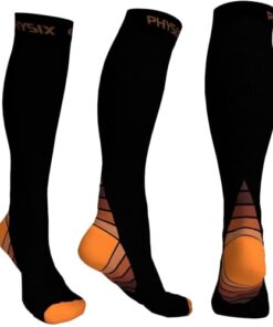 Physix Gear Compression Socks 20-30 mmHg – Men & Women – Running, Nurses, Shin Splints, Flight, Travel (BLACK/ORANGE-2XL)