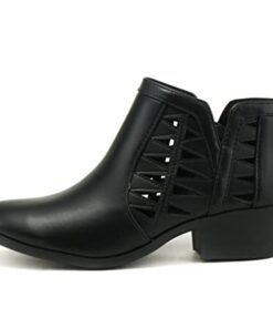 Soda CHANCE Womens Perforated Cut Out Stacked Block Heel Ankle Booties (9, Black PU, numeric_9)