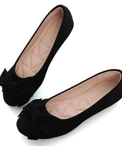 VFDB Women Classy Cute Bow-Knot Ballet Flats Round Toe Daily Cozy Comfort Slip on Flat Shoes Black US 7.5