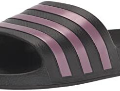 adidas Women’s Adilette Aqua Slide Sandal, Black/Matte Purple Metallic/Black, 8