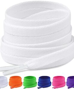 Puzeam 2 Pair Upgrade Tight Weave Flat Shoe Laces for Sneakers 28 Colors 5/16″ Wide Replacement Shoelaces for Adults and Kids (Snow White, 100 cm)
