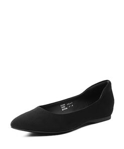 DREAM PAIRS Black Flats for Women, Comfortable Pointed Toe Business Casual Office Shoes for Women Dressy and Work with Arch Support and Inner Heel, Black-Suede, Size 10, Sdfa2304w