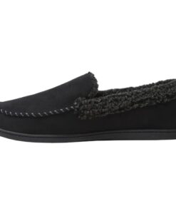 Dearfoams mens Eli Microsuede Moccasin Slipper, Black, Large US