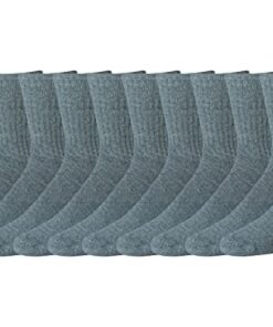 Amazon Essentials Men’s Cotton Half Cushioned Crew Socks, 10 Pairs, Grey Heather, 12-14