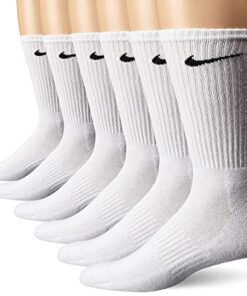 NIKE Unisex Performance Cushion Crew Socks with Band (6 Pairs), White/Black, Medium