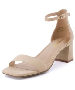 CUSHIONAIRE Women’s Abbey one band square toe mid block heel sandal +Memory Foam, Wide Widths Available, Natural Microsuede 8 W