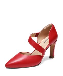 DREAM PAIRS Women’s Sdpu2350w High Heels Pumps Dress Closed Pointed Toe Comfortable D’Orsay Pumps Shoes for Work Office Wedding Dancing, Red Pu, Size 8.5