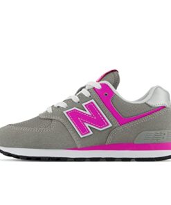 New Balance Girls 574 Core Lace-Up Sneaker, Grey/Pink, 4 Big Kid