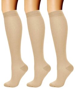 CHARMKING Compression Socks for Women & Men Circulation (3 Pairs) 15-20 mmHg is Best Athletic for Running, Flight Travel, Support, Cycling, Pregnant – Boost Performance, Durability (S/M, Nude)