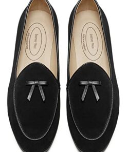 Journey West Suede Tassel Loafer for Women Slip-on Belgian Penny Loafers Shoes for Women Black US 7