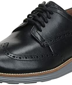 Cole Haan Men’s Original Grand Shortwing Oxford Shoe, Black Leather/Ironstone, 10.5 Medium US