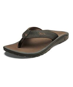 OLUKAI Ohana Men’s Beach Sandals, Quick-Dry Flip-Flop Slides, Water Resistant & Lightweight, Compression Molded Footbed & Ultra-Soft Comfort Fit, Dark Java/Ray, 12