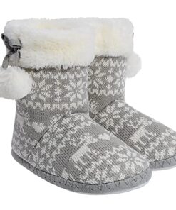 shoeslocker Girls Slippers Bootie Winter Warm Slipper Boots Memory Foam House Slippers for Big Girls Little Girls Grey Size 10-11