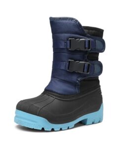 DREAM PAIRS Boys Snow Boots Slip Resistant Mid Calf Kids Winter Shoes SDSB2310K Size 4 Big Kid DARK BLUE LIGHT BLUE