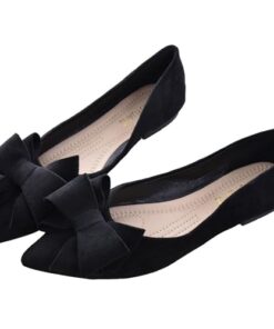 SAILING LU Bow-Knot Ballet Flats Womens Pointy Toe Flat Shoes Suede Dress Shoes Wear to Work Slip On Moccasins Black Size 7.5