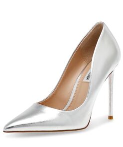 Steve Madden Vala Silver Fashion High Heel Pointed Toe Slip On Stiletto Pumps (Silver, 9.5)