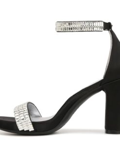 Naturalizer Women’s Joy-Sparkle Jeweled Block Heel Dress Sandal Heeled, Black Satin, 7.5